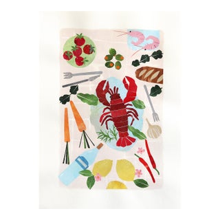 The Lobster Party 2 - Seafood Still Life Collage Mixed Media Art on Paper Original Artwork by Maria C Bernhardsson For Sale