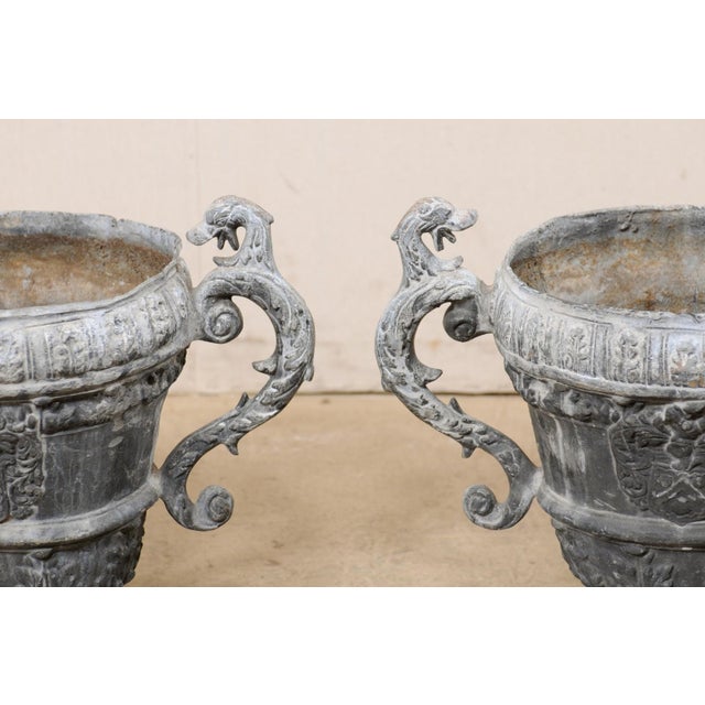 French 18th Century French Pair Lead Urn Planters For Sale - Image 3 of 12