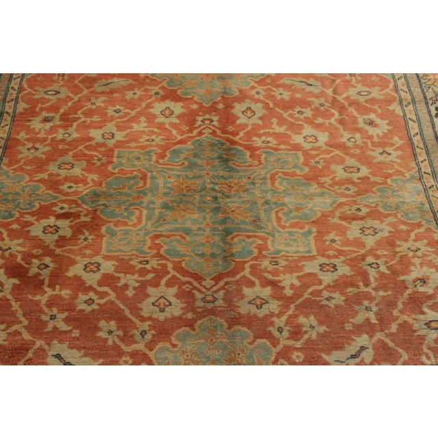 Hand-Knotted Antique Persian Farahan Rug in Red, Blue Medallion Floral Pattern For Sale In New York - Image 6 of 10