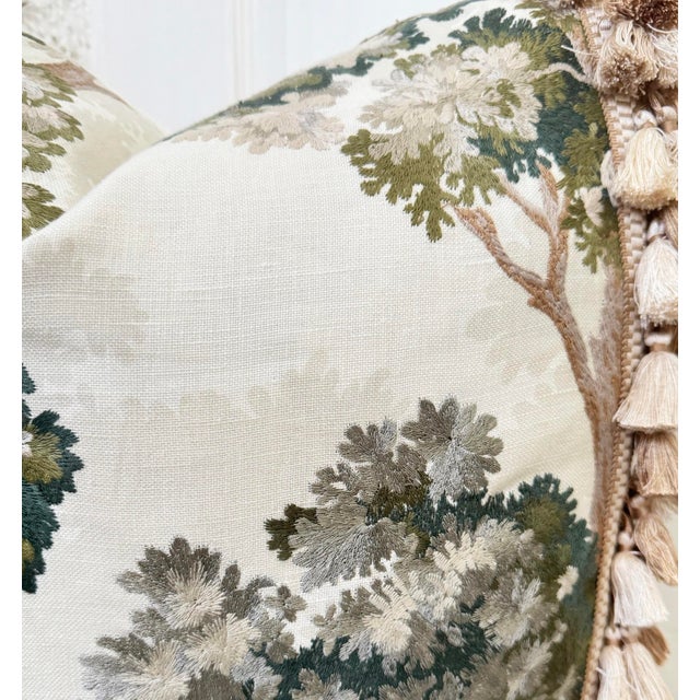 This lovely embroidered fabric with it 's leafy towering trees, is light and airy against an off white ground. Shades of...