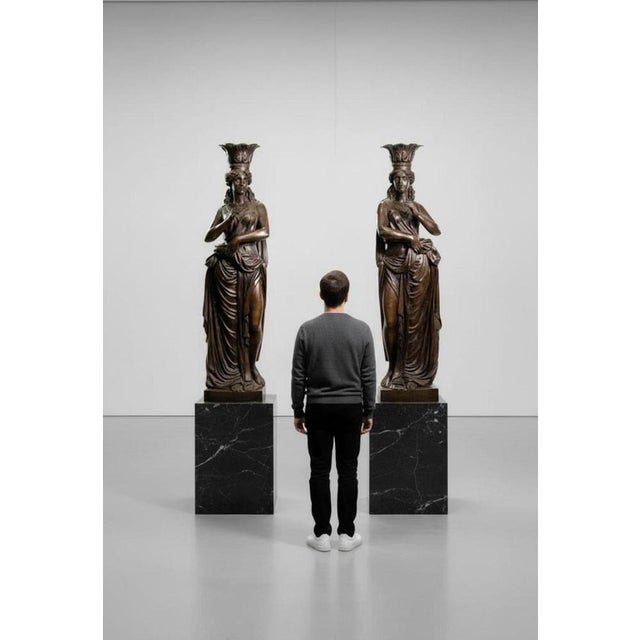 Pair of Monumental Bronze Greek Caryatids, Naples, Italy, 1980s Spectacular pair of monumental bronze caryatids, cast in...
