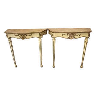Pair of Mid 20th Century French Hollywood Regency Small Painted Cameo Wall Mount Pier Console Tables For Sale