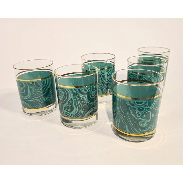 Set of 6 Vintage Malachite and Gold Glasses For Sale In Raleigh - Image 6 of 6
