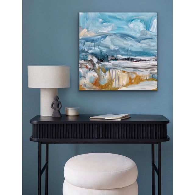 Abstract Nestled by Leigh Ann Van Fossan | Acrylic and charcoal on canvas of a rural landscape with a red barn For Sale - Image 3 of 5