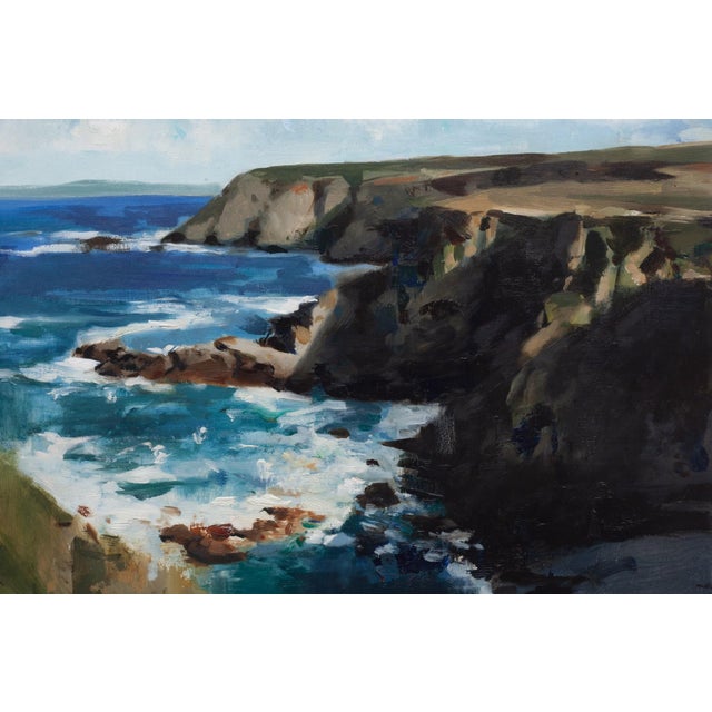 Winter Light on Mutton Cove by Jon Doran | Oil on panel Seascape with cliffs and ocean waves For Sale - Image 4 of 4