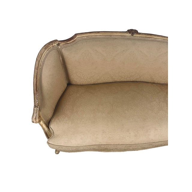 Vintage Louis XV Revival Carved Giltwood Upholstered Settee For Sale - Image 12 of 18