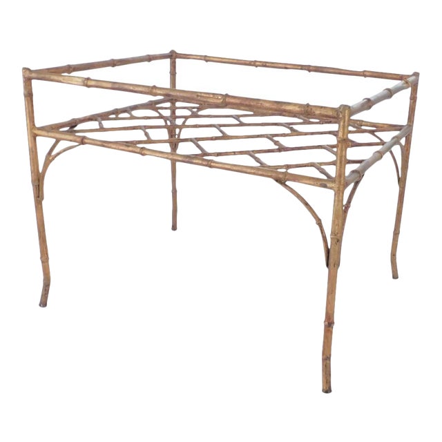 1970s Faux Bamboo Gilt Square Metal Coffee Table Base For Sale