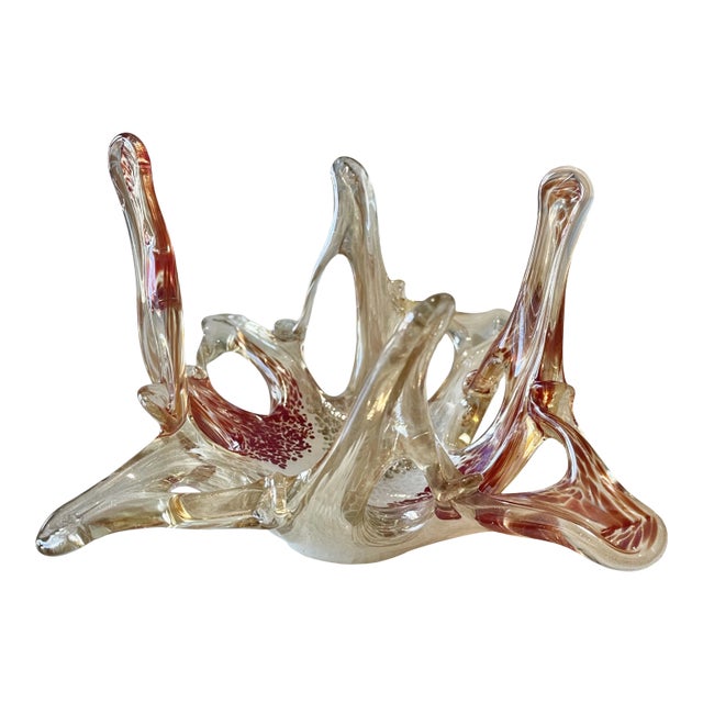 Murano Red & Gold Speckled Catch All Dish For Sale