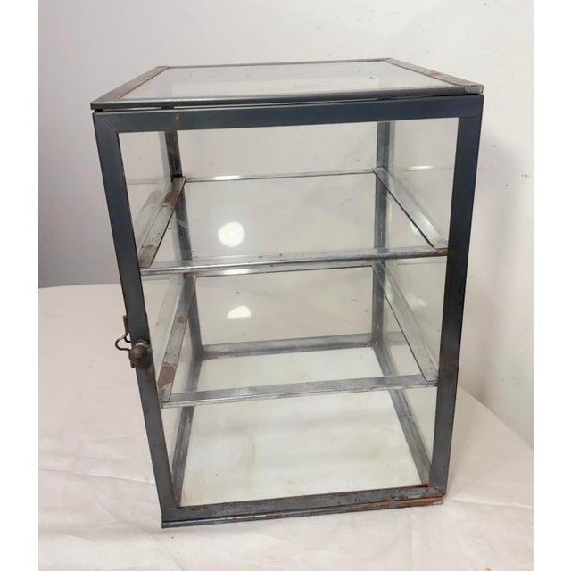 Industrial Antique Handmade Metal Glass Countertop Store Display Show Case Sliding Shelves For Sale - Image 3 of 14