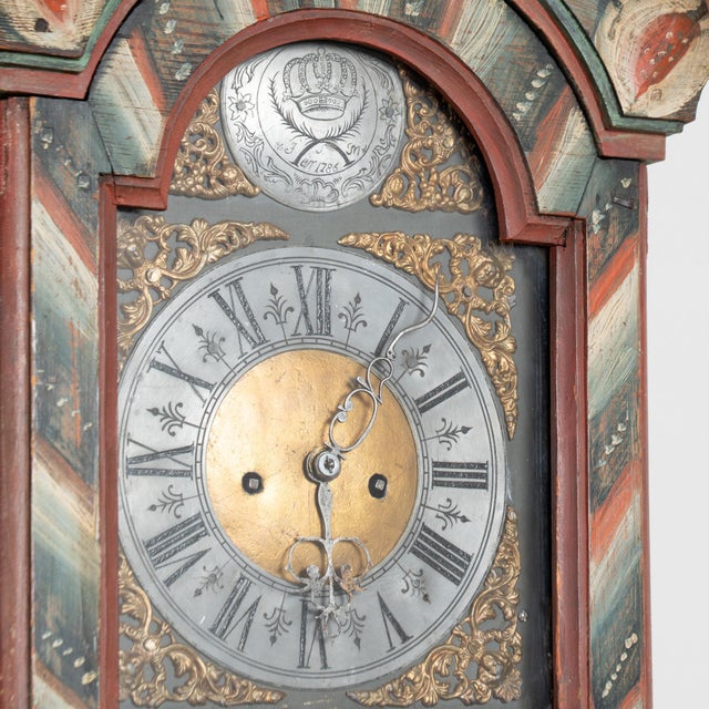 Wood Late 18th Century Original Painted Swedish Grandfather Clock For Sale - Image 7 of 18