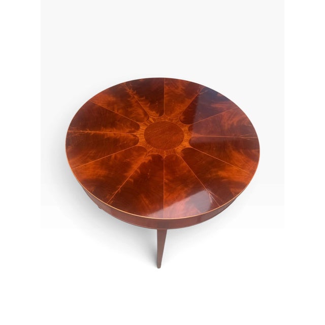 Late 20th Century Baker Furniture Round Mahogany Sunburst Inlaid Center Table For Sale - Image 5 of 14