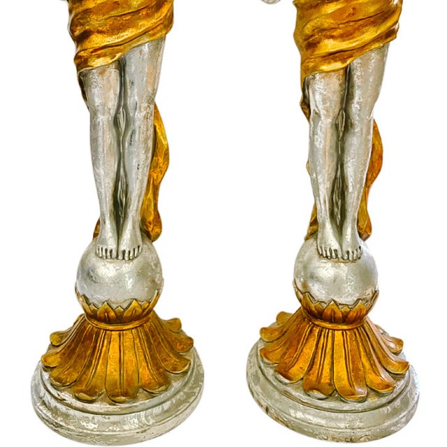Silver Monumental 24" Italian Baroque Style Silvered & Parcel-Gilt Cherub Candleholders - A Pair For Sale - Image 8 of 10