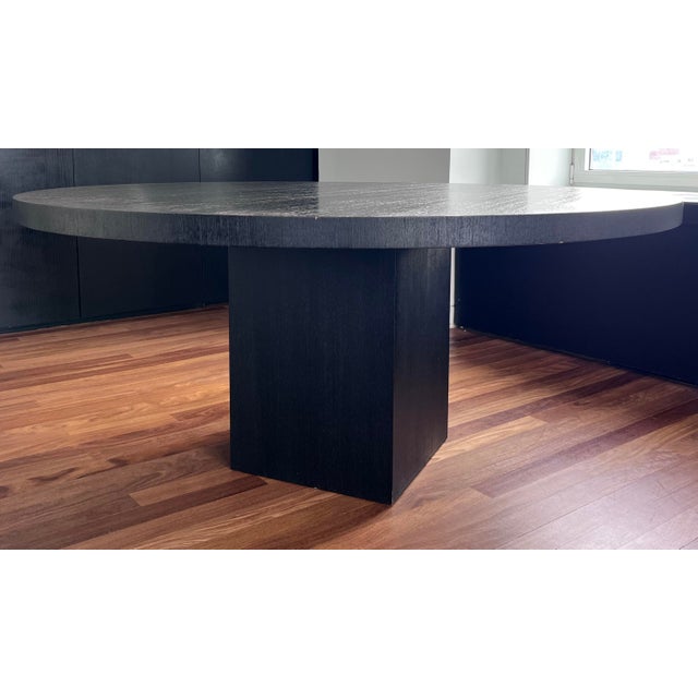 Beautiful blackened cerused oak dining table by Armani Casa. Table is authentic with the original Armani Casa metal tag...
