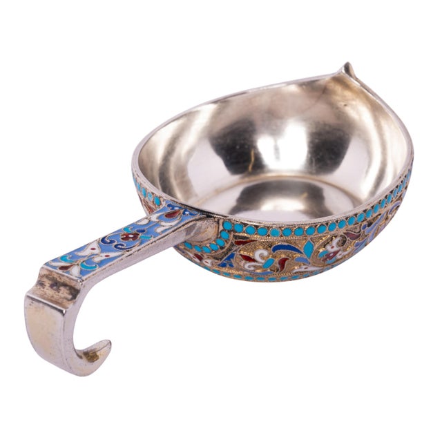 Victorian Antique Imperial Russian Silver Gold Enamel Kovsh Nikolai Antipov Moscow 1896 For Sale - Image 3 of 11