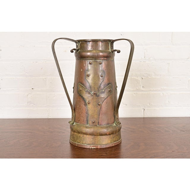 Stickley Brothers Antique Arts & Crafts Three-Handled Large Copper and Brass Vase For Sale - Image 13 of 13