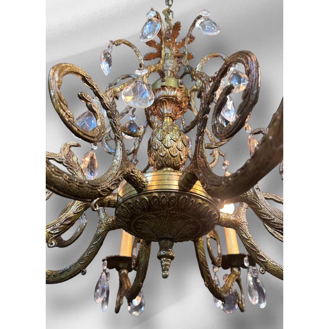 1940s Solid Brass Rococo Chandelier For Sale - Image 14 of 17