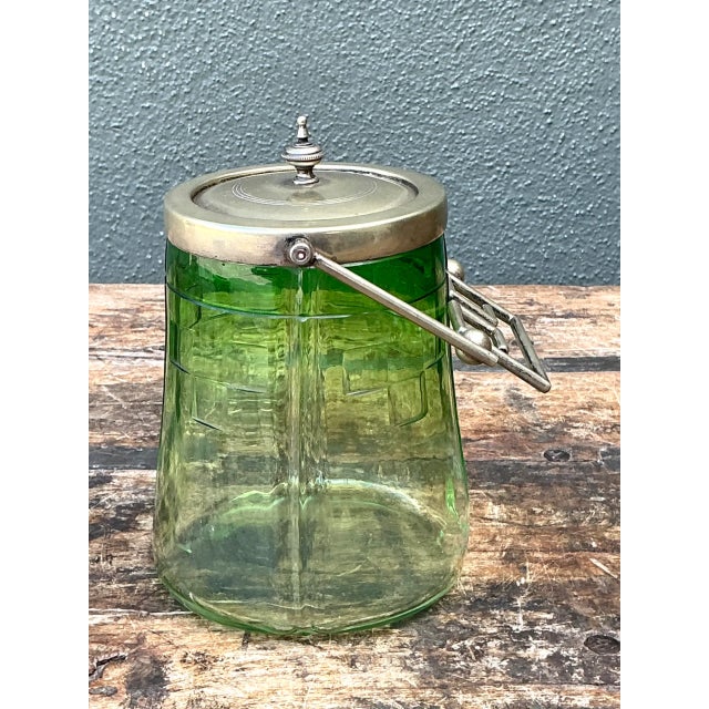 Vintage Green Glass and Metal Ice Bucket For Sale - Image 9 of 12
