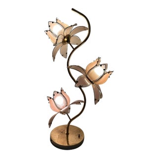 1970s Mid Century Modern Hollywood Regency Pink Lotus Flower Tall Table Lamp 36” For Sale