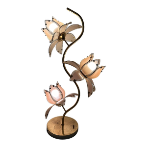1970s Mid Century Modern Hollywood Regency Pink Lotus Flower Tall Table Lamp 36”