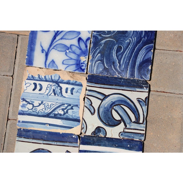 Antique Portuguese Baroque Tiles With Ornamental Scrollwork & Botanical Details, Set of 8 For Sale - Image 6 of 8