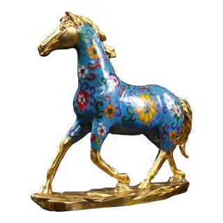 Gilt Bronze Cloisonné Enamel Horse Figure on Base For Sale