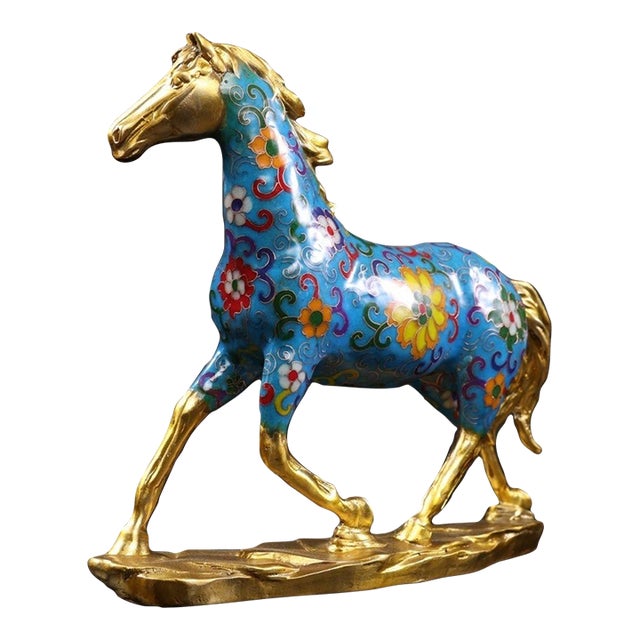 Gilt Bronze Cloisonné Enamel Horse Figure on Base For Sale