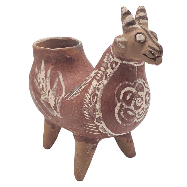 Peruvian Folk Art Llama Pottery Vessel Hand Painted Clay Sculpture 7.5" For Sale - Image 11 of 13