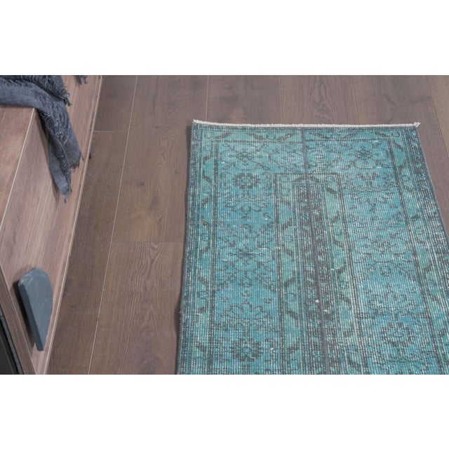 1970 Vintage Handwoven Turquoise Turkish Runner For Sale - Image 4 of 10