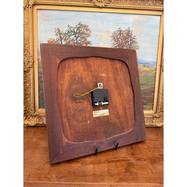 Wood Vintage Mid Century Modern Handmade Solid Wood Clock With Gold Colored Modified Serif Typeface For Sale - Image 7 of 7