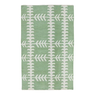 Green Geometric Design Handmade Kilim Runner 3' X 10' For Sale