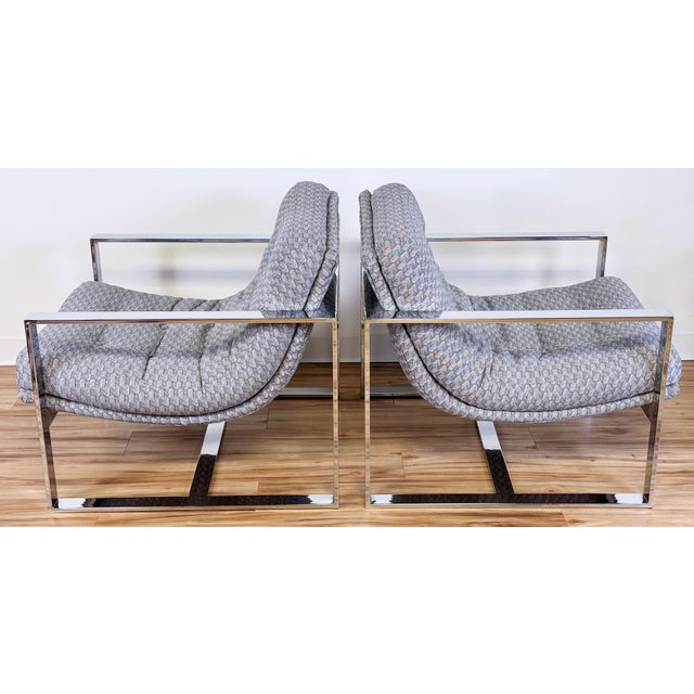 Vintage MCM Milo Baughman Style Chrome Slingback Lounge Chairs, a Pair For Sale - Image 9 of 16