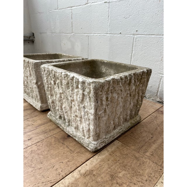 Sculpture Materials Pair of Faux Bois Concrete Planters | Vintage Rustic Modern Garden Cachepots For Sale - Image 7 of 8