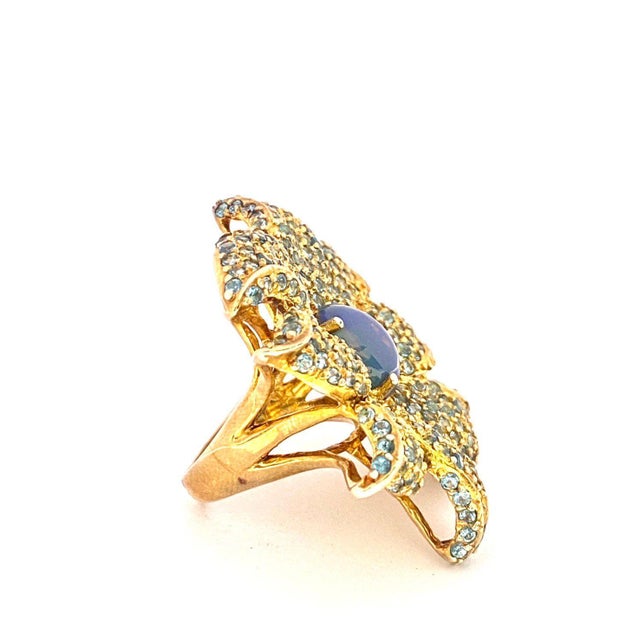 Bochic "Orient" Natural Opal & Blue Topaz Cocktail Ring Set 18K Gold&Silver For Sale - Image 13 of 18