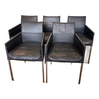 Set of 5 Karl Friedrich Forster “Texas” Leather Dining Armchairs For Sale
