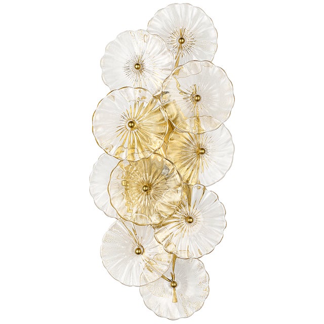 Brass Julie Neill for Visual Comfort Signature Gianna 21" Layered Sconce in Hand-Rubbed Antique Brass with Gold Fleck Glass For Sale - Image 8 of 15