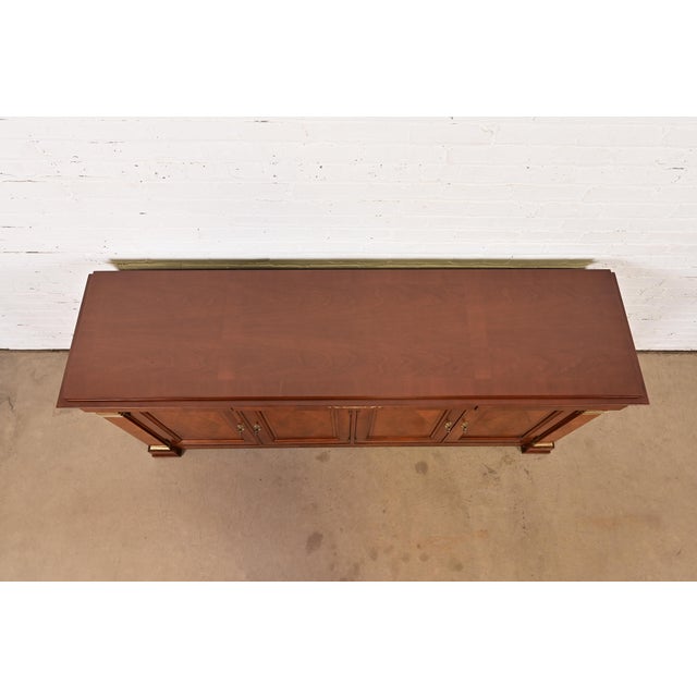 1980s Baker Furniture French Regency Louis XVI Carved Cherry and Burl Wood Sideboard or Bar Cabinet For Sale - Image 10 of 13