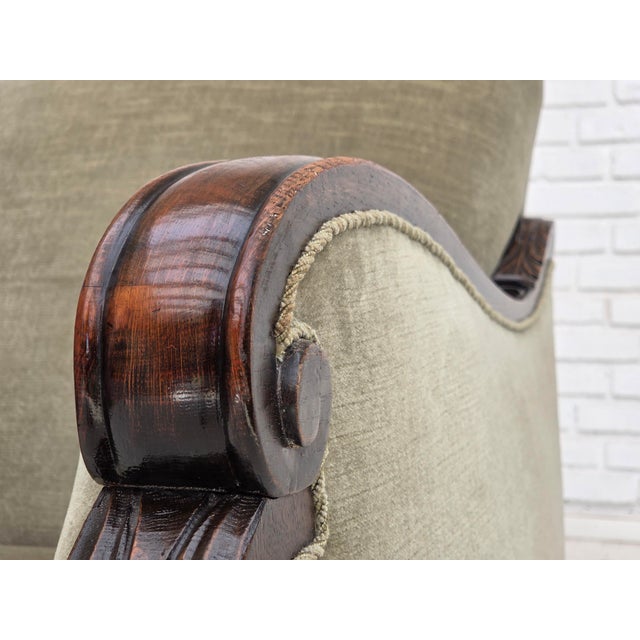 Danish Lounge Chair in Velour and Carved Oak, 1950s For Sale - Image 14 of 18
