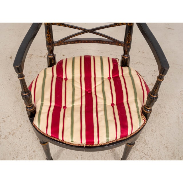 Vintage Regency Style Eglomise & Gilt Cane Seat Armchair For Sale In Philadelphia - Image 6 of 18