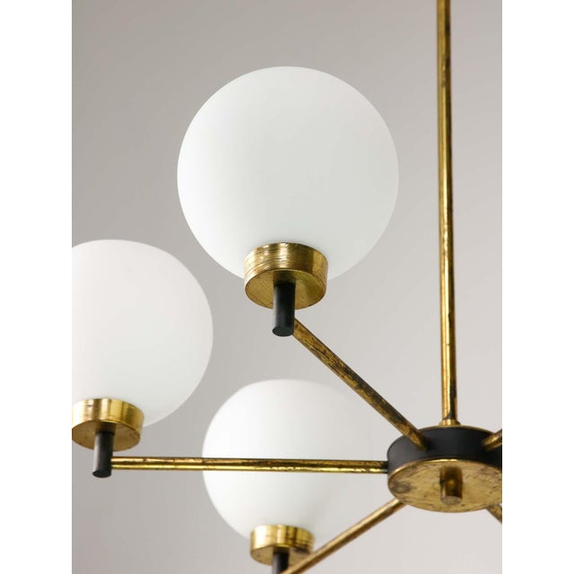 Mid-Century Modern Italian Brass and Opaline Chandelier For Sale - Image 15 of 16