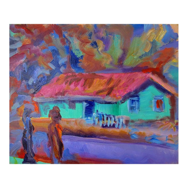 The Green House, Figurative Oil on Linen, Rich Bold Colors, Impressionist Style, 2012 For Sale