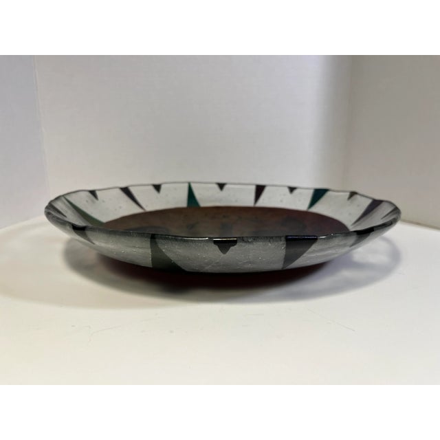 1989 Fused Matte Art Glass Mermaid & Dolphins Platter, Signed For Sale - Image 9 of 11