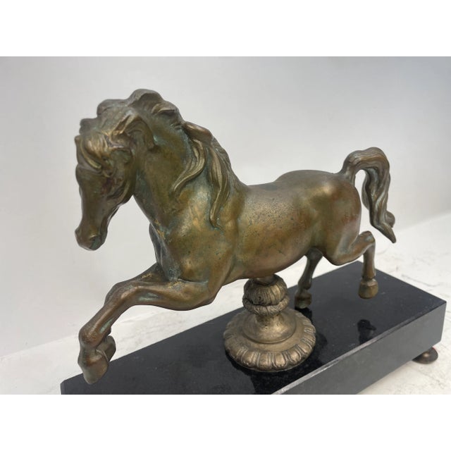 1920s Antique Bronze Horse with Marble Granite Base, 1920s For Sale - Image 5 of 11