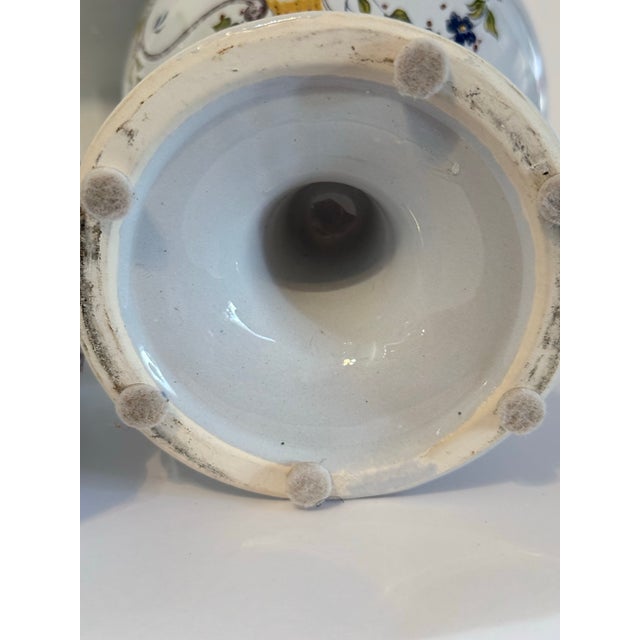 19th Century French Faience Apothecary Jars – Set of 7 – Hand Painted Pharmacy Canisters With Brass Lids For Sale - Image 9 of 9