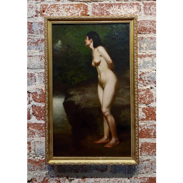 19th Century John George Brown Nude Female in a Wooded Landscape Oil Painting For Sale - Image 11 of 11