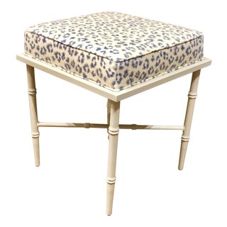 Port 68 Transitional Blue and White Leopard Print Doheney Bench For Sale