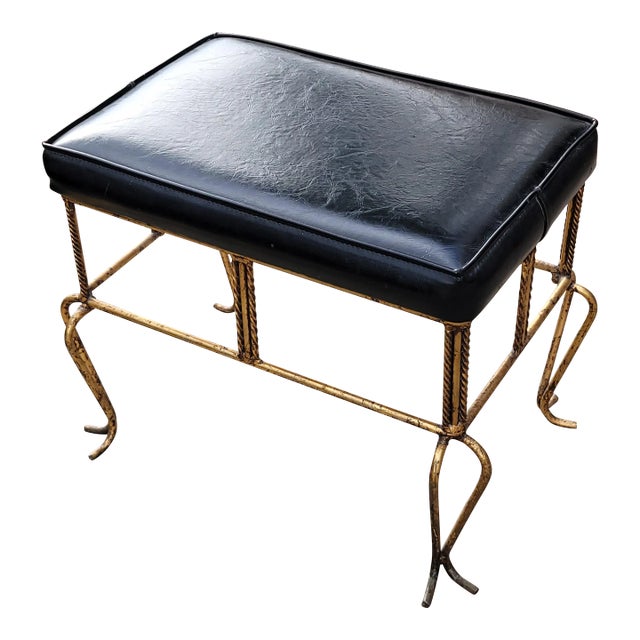 Vintage Mid Century Black Bench W Gold Metal Base Hollywood Regency For Sale