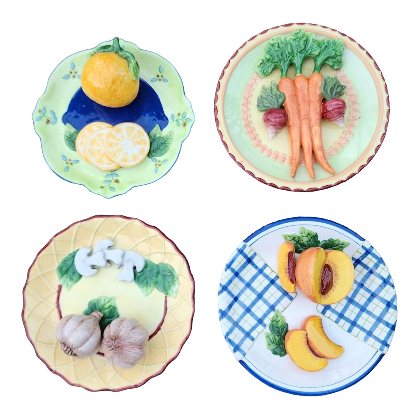 Vintage Tromp l'Oleil Decorative Fruit and Vegetable Motif Plates Bella Casa by Ganz Set of 4