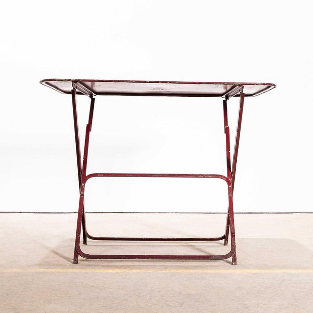 French Dark Red Metal Folding Dining Table, 1950s For Sale - Image 3 of 9