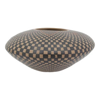 Mata Ortiz Lazaro Ponce Mexico Geometric Checkerboard Pottery Olla Pot Vase For Sale