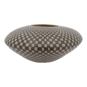 Mata Ortiz Lazaro Ponce Mexico Geometric Checkerboard Pottery Olla Pot Vase